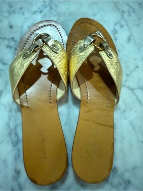 kate spade Metallic Gold Leather Toe-Loop Slide Sandals